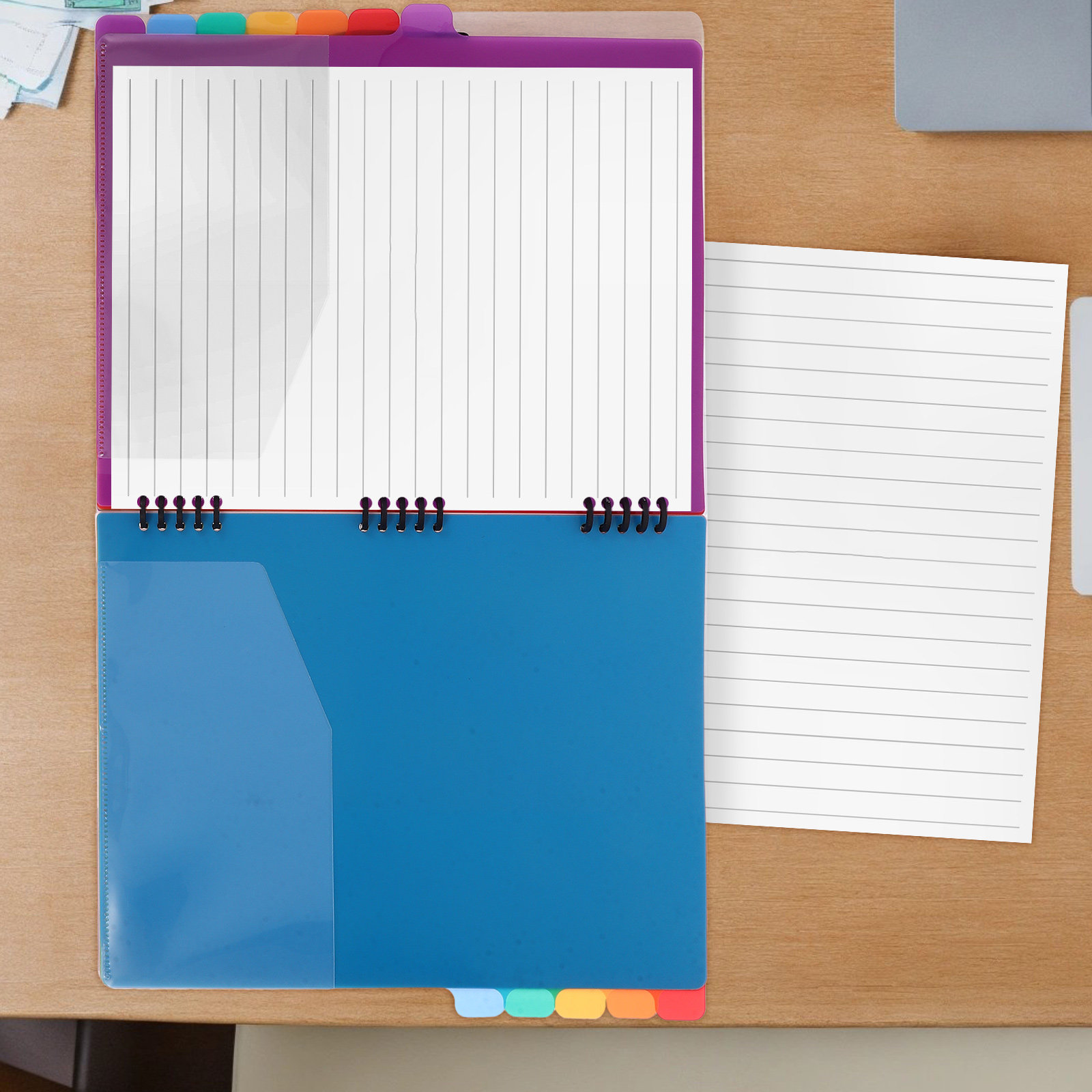 Tab Divider A4 - A4ドキュメントオーガナイザーフォルダー、リングバインダーディバイダータブ付き、カラフルなPP素材、大容量、携帯用、オフィス、学校、家庭用