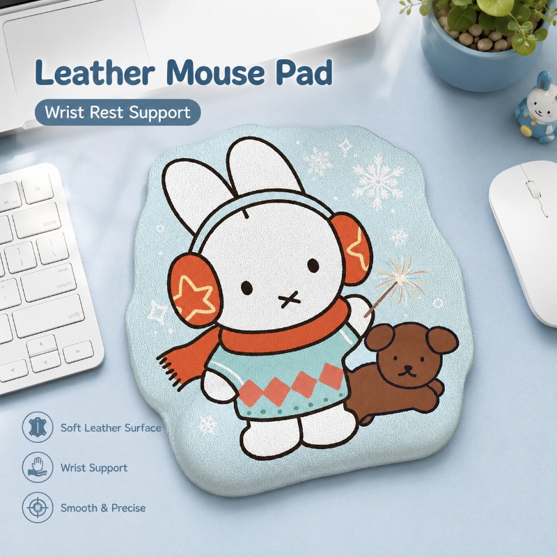 Leather Desk Pad - アニメミッフィー革製マウスパッド、リストレスト付き、小型コンピューターデスクマット、手首サポートデザイン、ノートパソコン、デスクトップ、オフィスデスクセットアップ用