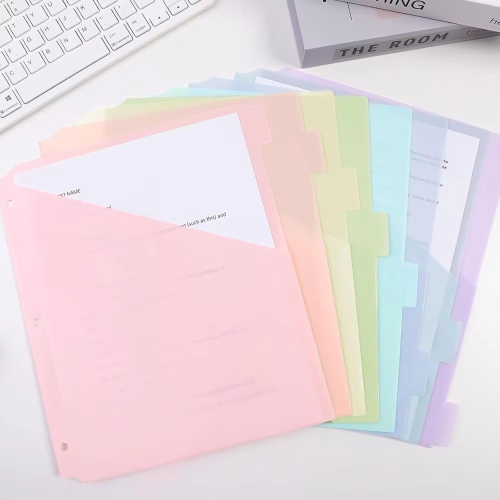 Tab Divider A4 - 耐久性のあるバインダーディバイダー プラスチック製 書き込み・消去可能なルーズリーフファイルオーガナイザー マルチポケット パステルカラー タブディバイダー