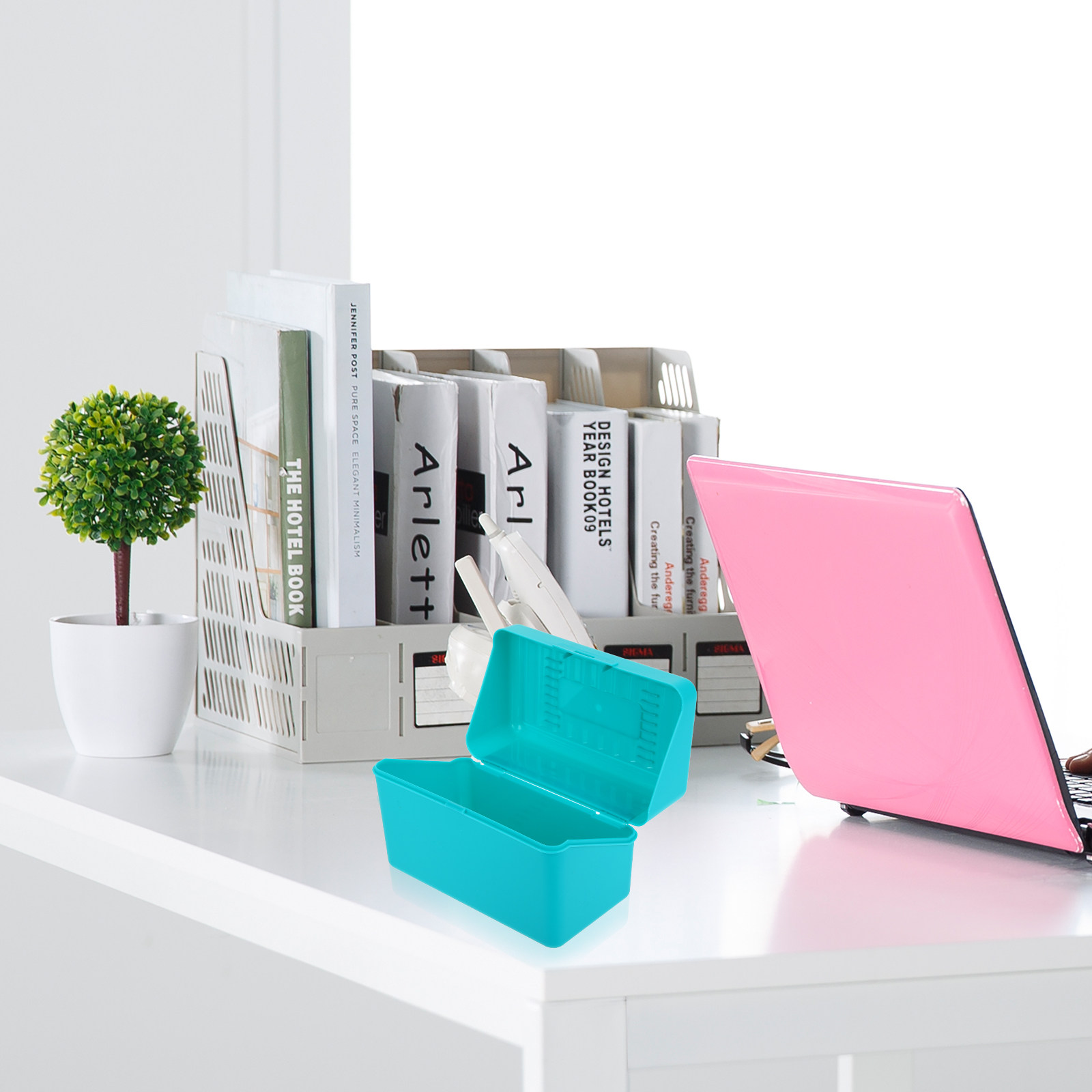 Index Card Holder - 4個入りプラスチック製インデックスカードファイルボックスホルダーオーガナイザー、ノートカード、フラッシュカード、オフィスや家庭での収納用インデックスカードホルダー