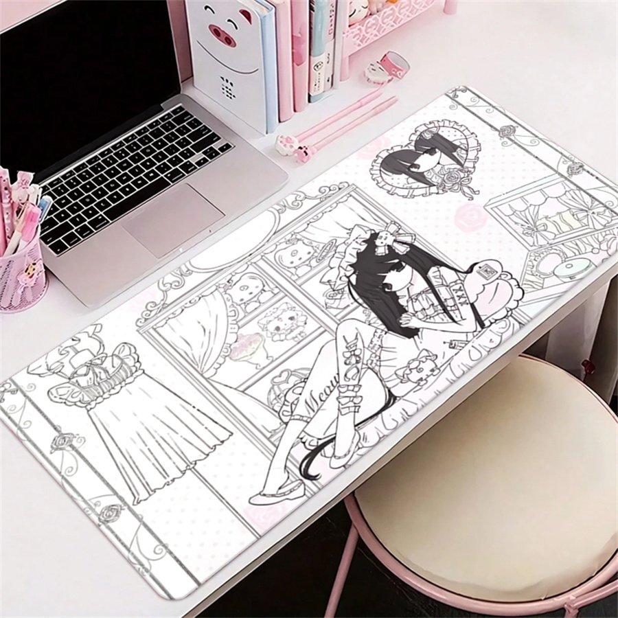 Leather Desk Pad - アニメ風レザーマウスパッド ピンクホワイトエンジェル デスクマット オフィスPCキーボードデスク装飾アクセサリー レザーマウスパッド カーペット