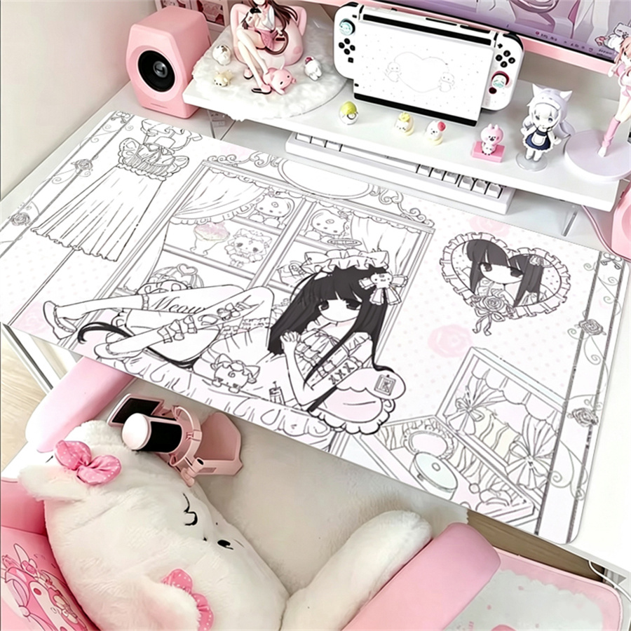 アニメ風レザーマウスパッド ピンクホワイトエンジェル デスク - Leather Desk Pad のレビューと価格