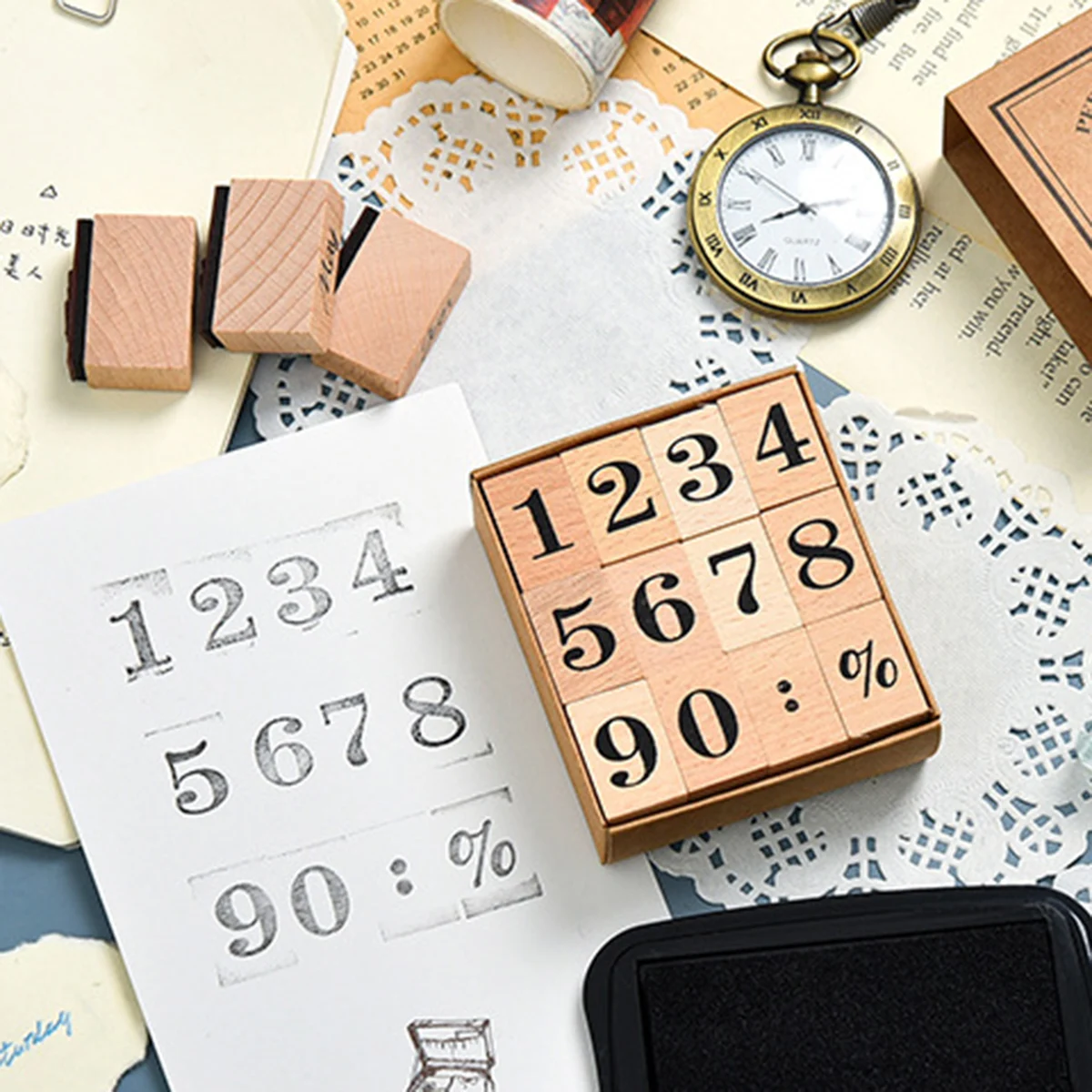 木製ゴム製日付スタンプ、12ヶ月の曜日番号DIYプランナース - Rubber Date Stamp のレビューと価格